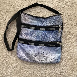 LeSportsac Classic 3-Zip Crossbody Bag Adjustable Strap silver blue purple black